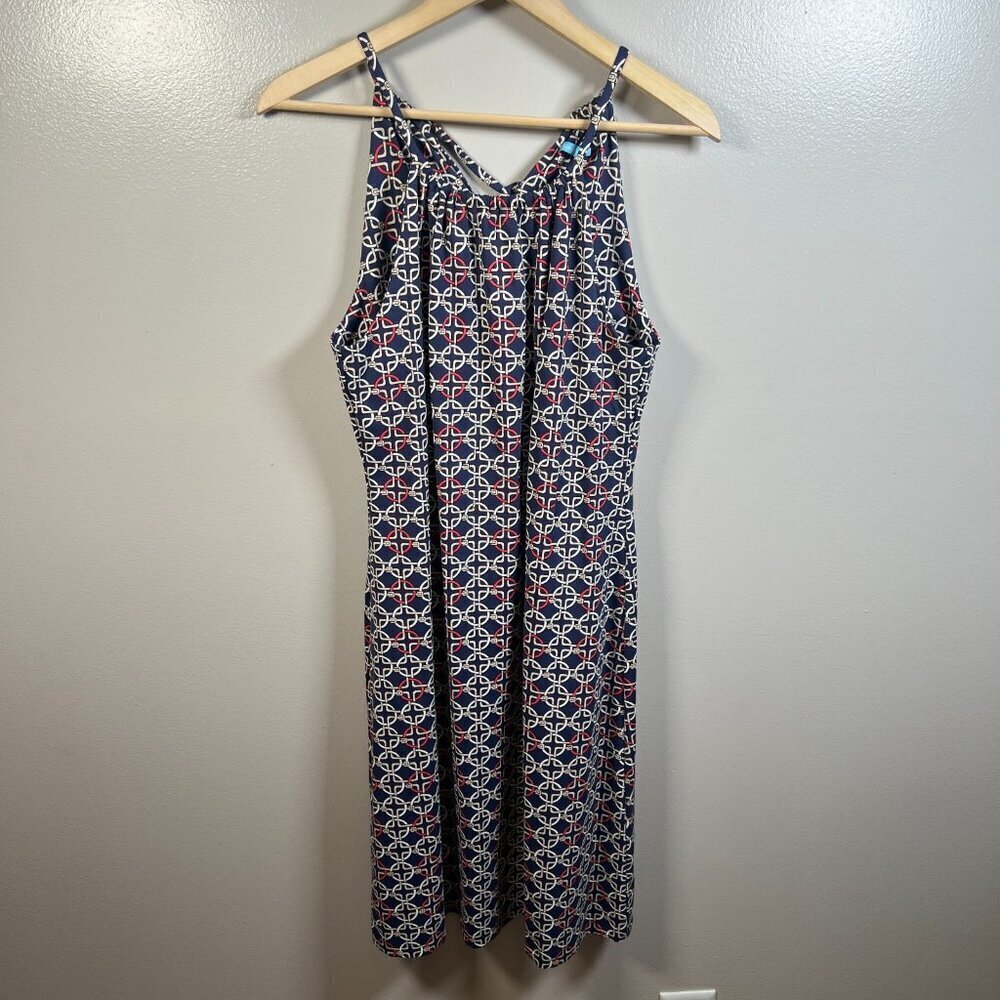 J.Mclaughlin Maria Halter Dress Size Medium Blue Red Catalina Cloth Stretch